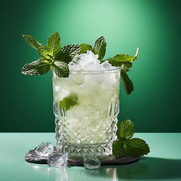 Foto di Mint Julep Refreshing Cocktail Made Wiphoto di Bourbon Fresh Mint Front View Clean BG