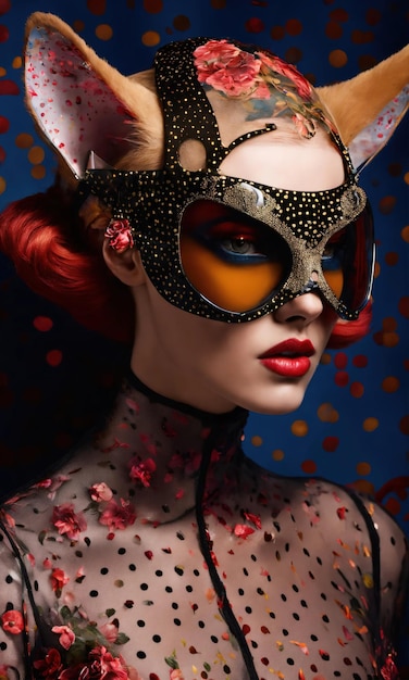 Foto di moda di una bella donna con una maschera di carnevale ai generative ai generative