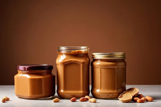 Foto di modellazione dell'imballaggio del prodotto di Jar of peanut butter studio di servizio fotografico pubblicitario