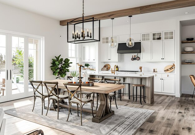 Foto di moderno lusso elegante tavolo da pranzo in legno cucina e sedie