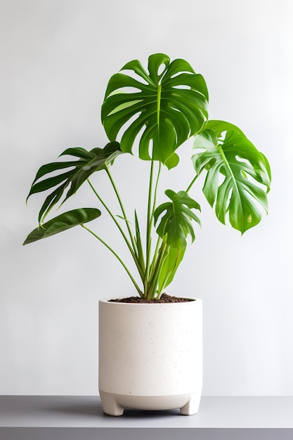 Foto di monstera in vaso minimalista come pianta d'appartamento per la decorazione domestica