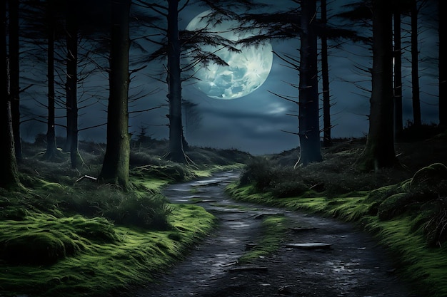 Foto di Moonlit Pathway attraverso il Woods Night Land