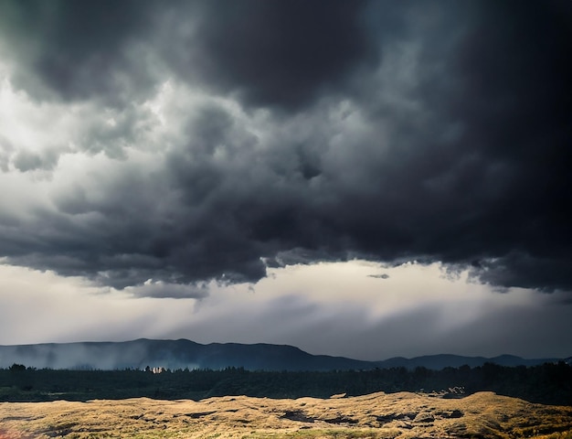 Foto di nubi minacciose del tempo scuro sul paesaggio drammatico