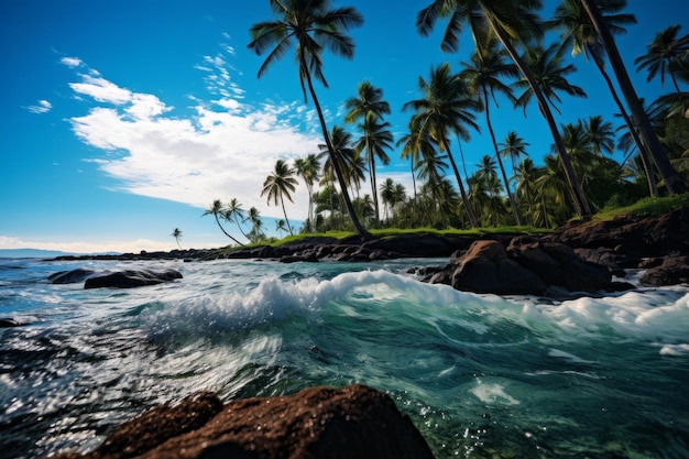 Foto di paesaggi tropicali di palme vicino al mare