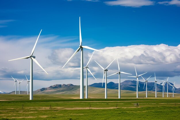 Foto di parco eolico o parco eolico con turbine eoliche ad alta potenza per la produzione di elettricitàEnergia verde
