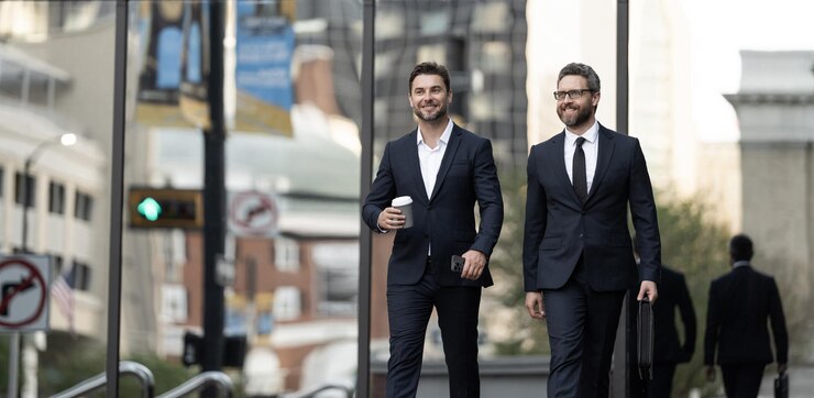 Foto foto di partner d'affari che negoziano alla pausa caffè banner