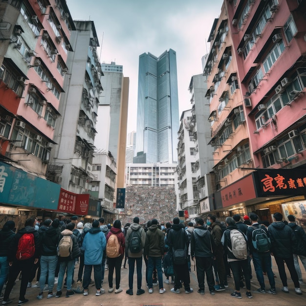 Foto di persone davanti a Tai Kwun a Hong Kong