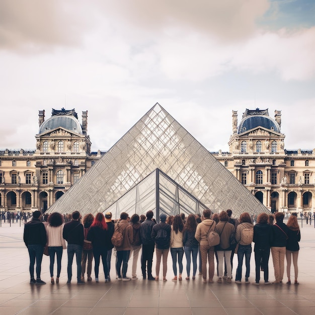 foto di persone davanti al Louvre a Parigi, Francia