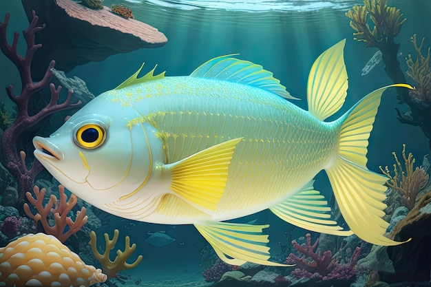 foto di pesce limone pesce limone giallo che nuota in acquario