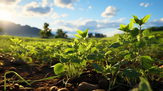 foto di piantagione di soia sulla terra generativa ai