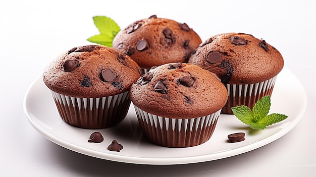 Foto di piatto con deliziosi muffin di cioccolato nero con decorazioni