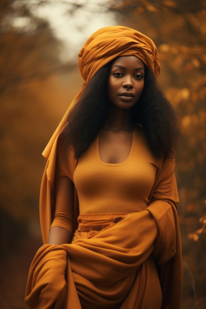foto di posa dinamica emotiva donna africana in autunno