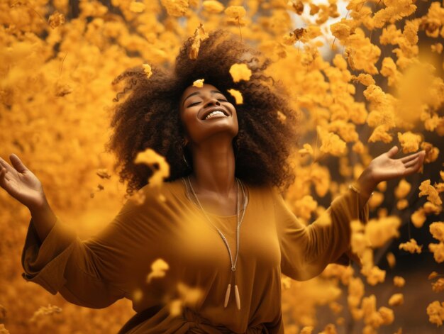 foto di posa dinamica emotiva donna africana in autunno