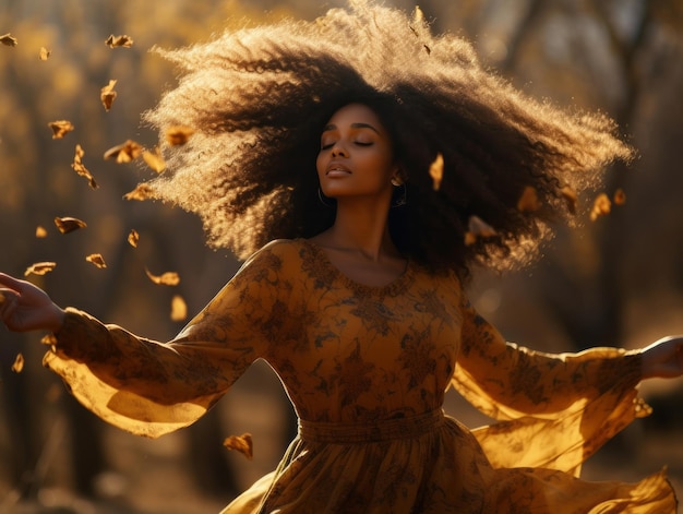 foto di posa dinamica emotiva donna africana in autunno