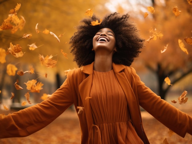 foto di posa dinamica emotiva donna africana in autunno