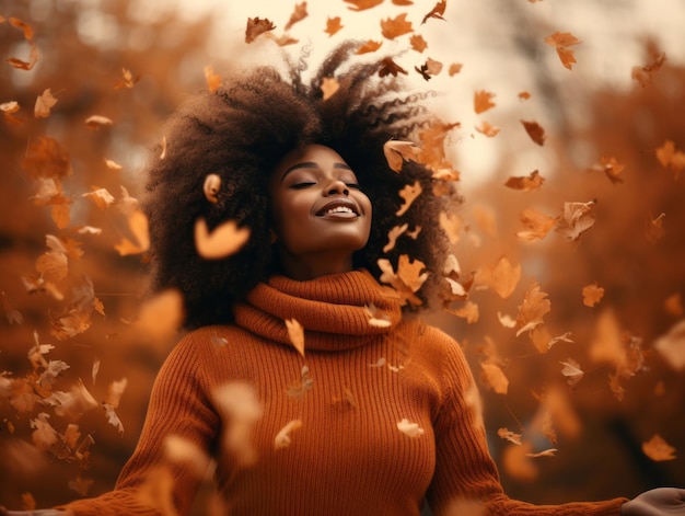 foto di posa dinamica emotiva donna africana in autunno