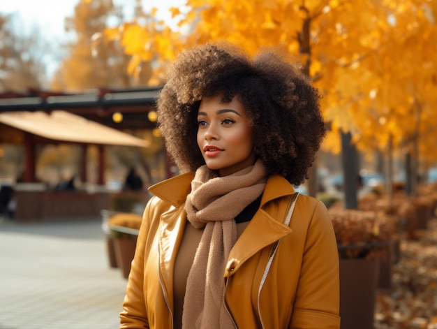 foto di posa dinamica emotiva Donna africana in autunno