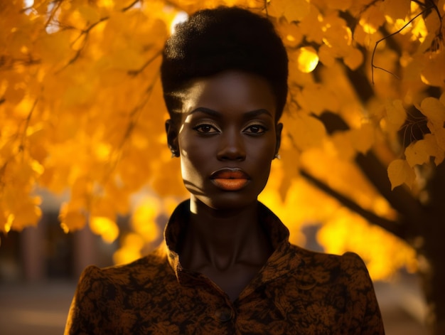 foto di posa dinamica emotiva Donna africana in autunno