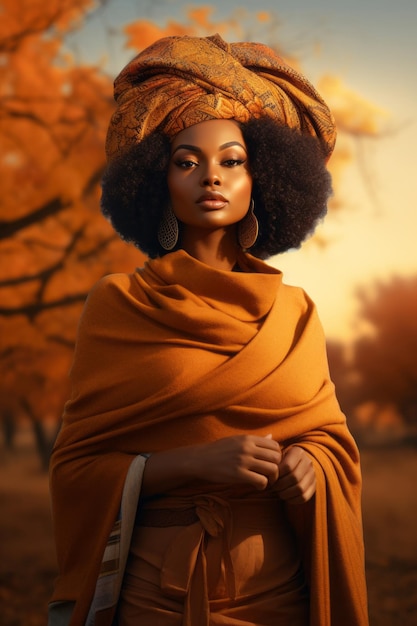 foto di posa dinamica emotiva Donna africana in autunno