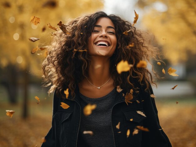 foto di posa dinamica emotiva donna brasiliana in autunno