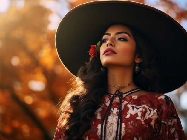 foto di posa dinamica emotiva Donna messicana in autunno