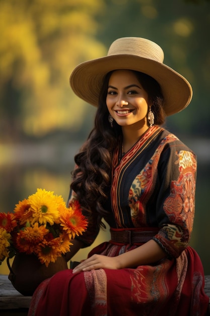 foto di posa dinamica emotiva Donna messicana in autunno