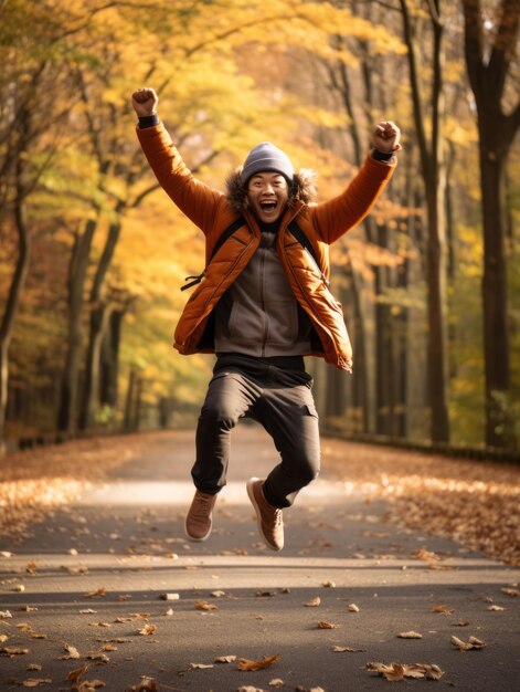 foto di posa dinamica emotiva Uomo asiatico in autunno