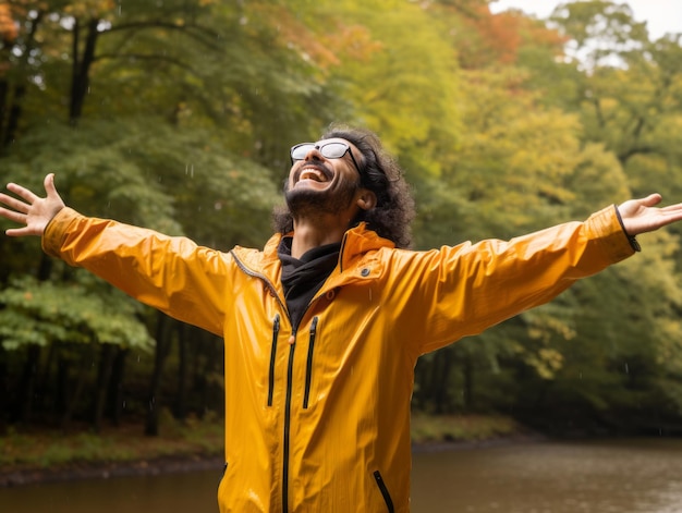 foto di posa dinamica emotiva uomo brasiliano in autunno