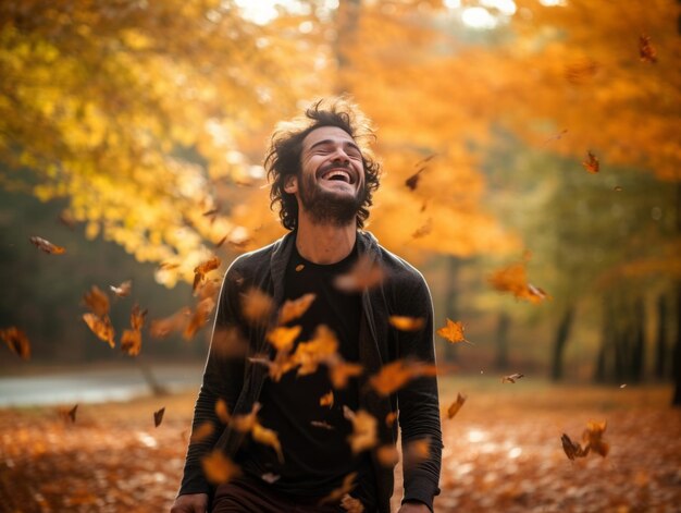 foto di posa dinamica emotiva uomo brasiliano in autunno