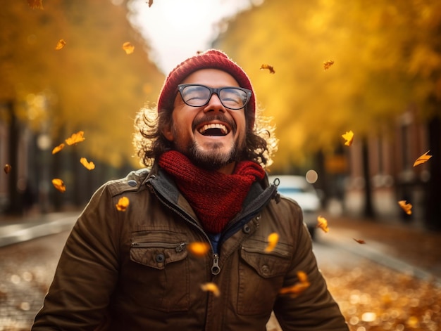 foto di posa dinamica emotiva uomo brasiliano in autunno