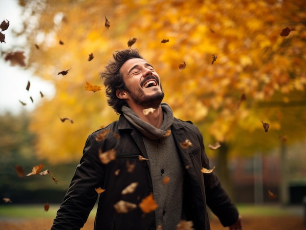 foto di posa dinamica emotiva uomo brasiliano in autunno