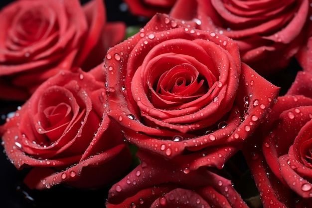 Foto di primo piano delle gocce di pioggia sui petali di rosa Fiore