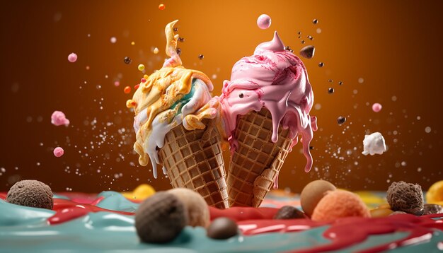 Foto di pubblicità di gelati gustosi Fotografia commerciale creata con l'AI