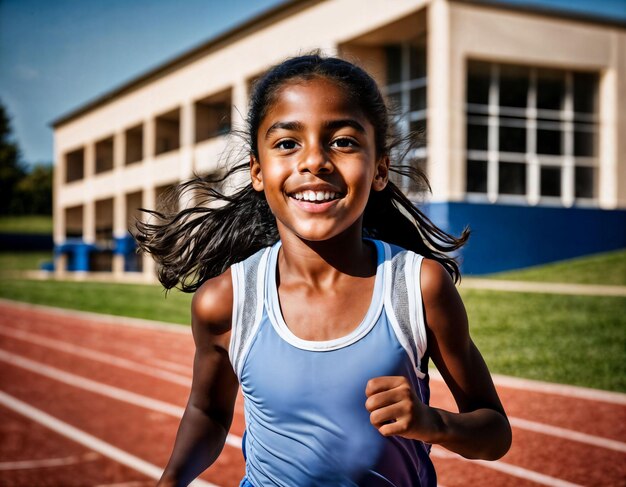 foto di ragazze che corrono in una gara sportiva a scuola AI generativa