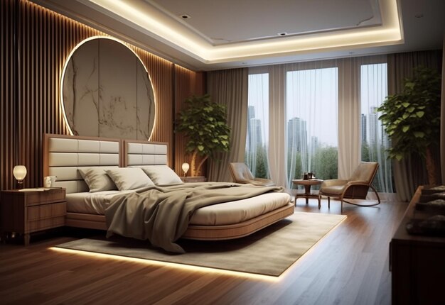 Foto di rendering 3d bellissimo lusso moderno confortevole camere da letto disegni