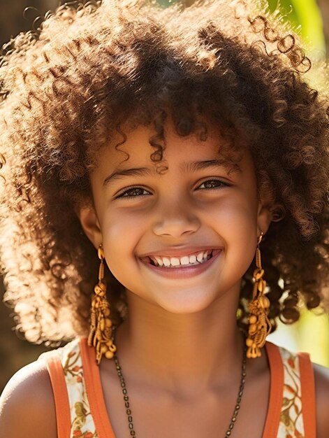 Foto di ritratto dei capelli ricci femminili di una bambina sudafricana