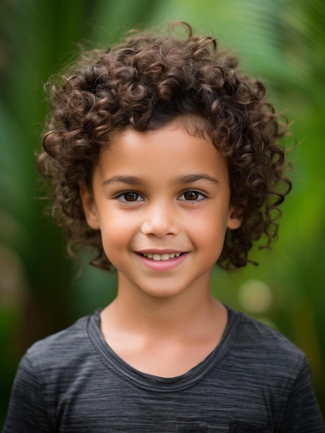 Foto di ritratto di capelli ricci maschi di un bambino giapponese