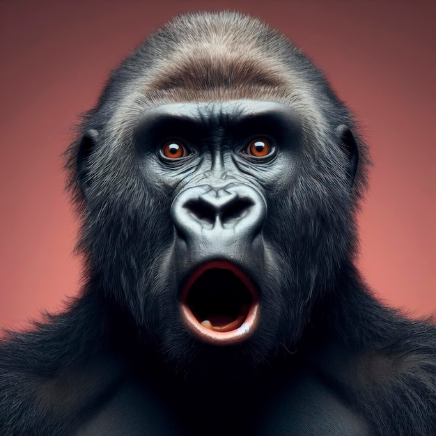 foto di ritratto di gorilla con espressione sorpresa su sfondo a colori isolati ai generativo