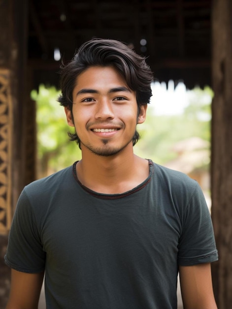 Foto di ritratto di un adolescente peruviano con capelli ondulati sorridenti