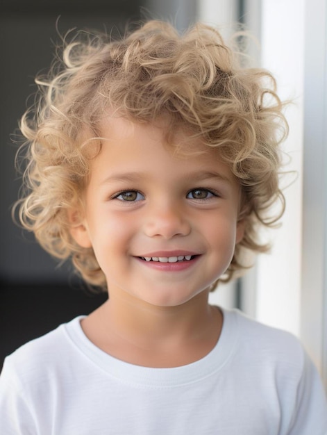 Foto di ritratto di un bambino argentino con capelli ricci maschili che sorride