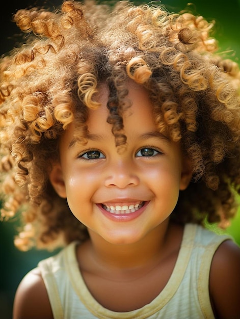 Foto di ritratto di un bambino keniota con capelli ricci maschi che sorride