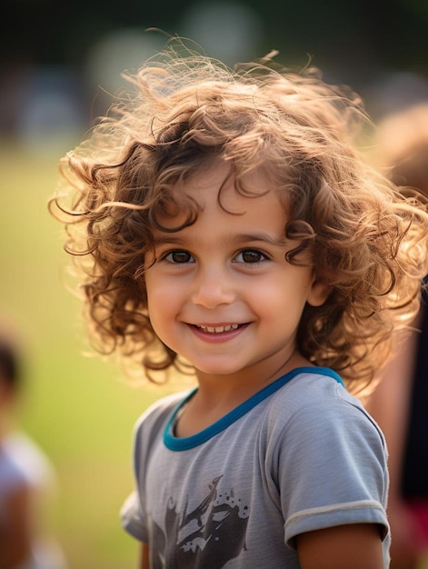 Foto di ritratto di un bambino malese con capelli ondulati maschili che sorride