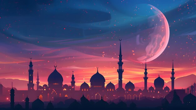 Foto di saluto al Ramadan Kareem con uno sfondo sereno di moschea con una bellissima lanterna luminosa