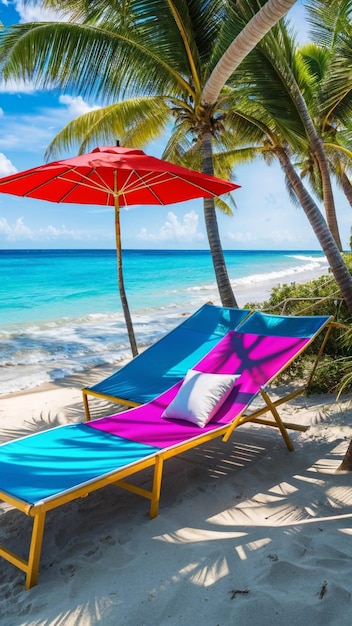 foto di sedie a sdraio sulla spiaggia sotto gli ombrelli