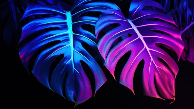 Foto di sfondi di foglie di monstera tropicali di colore al neon