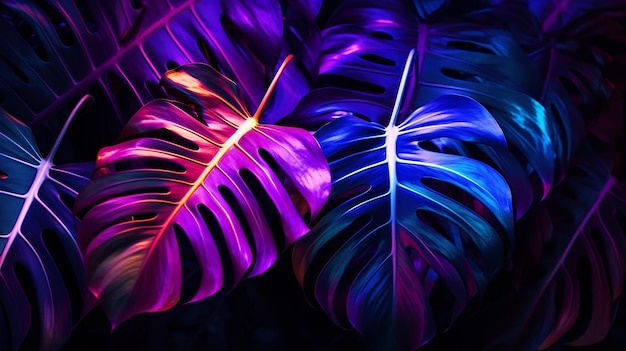 Foto di sfondi di foglie di monstera tropicali di colore al neon