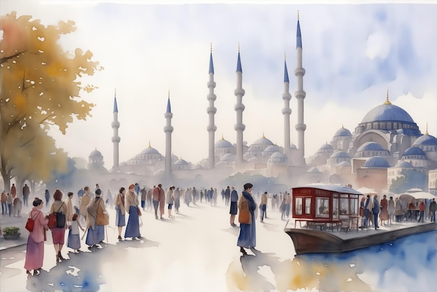 Foto di sfondo di Istanbul preparate con la tecnica dell'acquerello