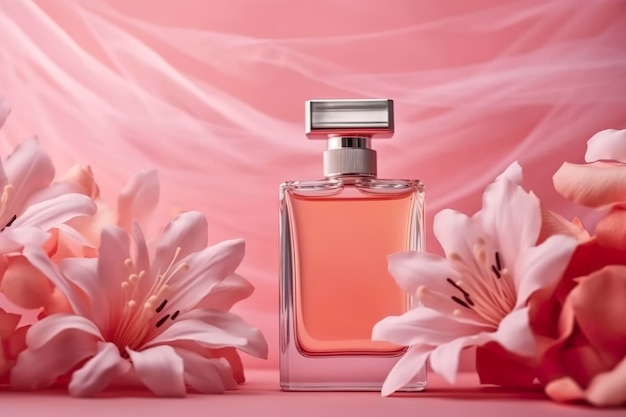 Foto di sfondo di profumo estivo alla vaniglia con spazio per la copia Banner di profumo rosa brillante alla vaniglia per la generazione estiva di intelligenza artificiale