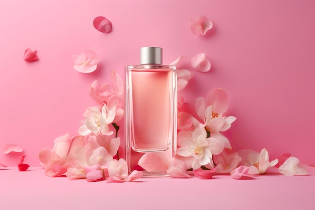 Foto di sfondo di profumo estivo alla vaniglia con spazio per la copia Banner di profumo rosa brillante alla vaniglia per la generazione estiva di intelligenza artificiale