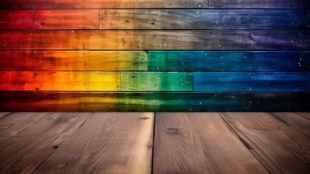 Foto di sfondo di tavole di legno arcobaleno IA generativa